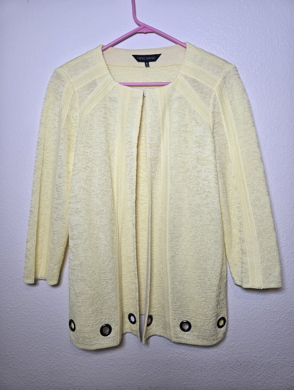 Ming Wang Blazer 1-Button 3/4 Sleeve Knit Jacket Medium Womens Lemon Yellow